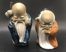 Set of 2 Nanjing China Pottery Ceramic Sensei Confucius Monk Figurines picture