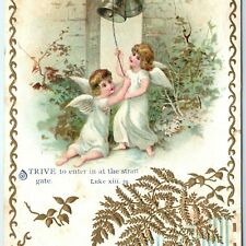 c1880s Luke 8:24 Bible Quote Trade Card Christian Jesus Strive to Enter Gate C15 picture