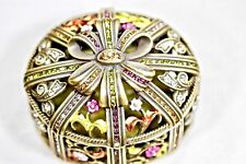 Ribbon Jewelry Trinket Box 754 Austian Crystal Enamel Bejewel Hinge Collectible  picture