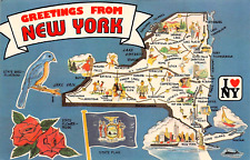 New York State Map West Point Binghamton Long Island Utica Vtg Postcard B54 picture
