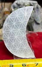 4” Selenite Charging Plate Moon Shape With Flower Of Life picture