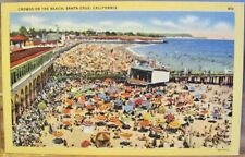 California Postcard SANTA CRUZ Crowds Beach Boardwak Concert Stage 1940s Piltz picture
