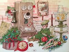 VTG Christmas Greeting Card 1980s Country Charm Rustic Farmhouse decor Old Phone picture