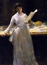 Art Oil painting Memories-William-Merritt-Chase-oil-painting girl reading picture
