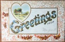 Antique Embossed Postcard, UNP, WOB, “Greetings From“ Blue Flowers, Country View picture
