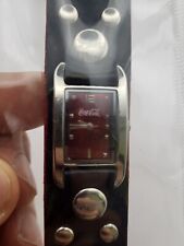 VINTAGE circa late 1990's COCA COLA WATCH leather black band unisex picture