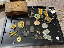 Original WWI WWII US Dog Tags German Iron Cross Medals Misc Medals Medallion Lot picture