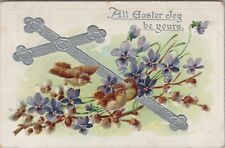 1909 Easter Joy Raphael Tuck chicks silver cross flowers embossed postcard E757 picture