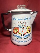 Vintage Berggren Floral Enamelware Hinged Lid Coffee Pot Swedish Folk Art picture