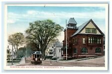 c1910's Memorial Hall And High School Trolley Somersworth NH Antique Postcard picture