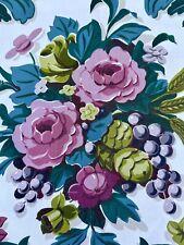 1940s Sonoma Roses & Grapes Salesman Sample Novelty Barkcloth Era Vintage Fabric picture