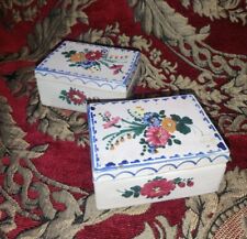 Two Italian Floral Trinket Boxes 4.25x3 in. picture