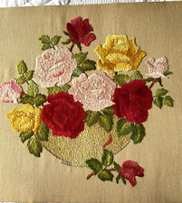 VINTAGE HAND WORKED SATIN FLAT STITCH EMBROIDERY PANEL 