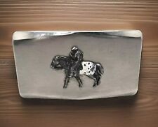 Vintage Cowboy Nickel Plated Painted Horse Belt Buckle The Lyntone Co picture