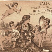 C.1880/90s Halls Hair Renewer. Dove Driving Cart. Cherubs. Victorian Trade Card picture