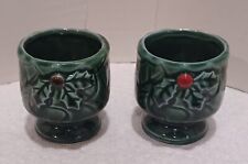Pair of Lefton Candle or Votive Holders Green Holly Berry 1970/71 Vintage picture
