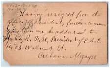 c1870's Philadelphia Pennsylvania PA President Resign Antique Postal Card picture