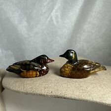 Two miniature handcarved hand painted wooden ducks picture