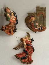 Vintage Nativity Christmas Ornaments Set Of 3 Angel With Baby Jesus 4.75” picture