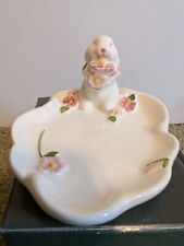 Vintage Avon Bunny Trinket Dish 1985 With Box Floral Accents  picture
