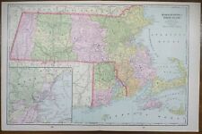 Vintage 1901 MASSACHUSETTS RHODE ISLAND Map 22