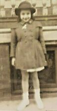 Vintage Photo B&W Little Girl In Hat and Coat Philadelphia Row Home 1940s picture