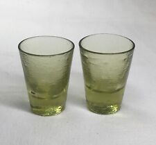 Vintage Heavy Glass Light Green Shot Glasses With Serrated Base, Lot Of 2. picture