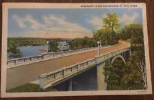 Vintage Linen Postcard PM 1949 Mississippi River & Bridges St Paul MN Minnesota picture