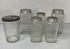 Vintage 5 Hoosier Cabinet Ribbed Glass Spice Lidded Canister Jars 1 Jelly Jar picture