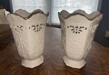 Lenox Vase Pierced Embossed Harps Cream Langtry Gold Trim 8 3/4”x 6” Lot Of 2 picture