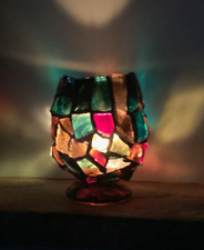 Outstanding Vintage Brutalist MCM Mosaic Glass Chunk Candle Holder 1950s 1960s  picture