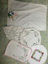 Lot of Vintage Embroidery White Lace & Colorful Handkerchief Napkin Hankies picture