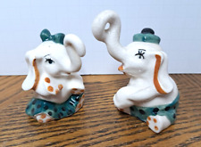 Vintage Elephant S& P Shakers Hanpainted Green Outfits With Polka Dots picture