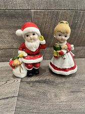 Vintage Christmas Santa Boy Mrs Claus Holly Girl Figurine HOMCO Kids Toys Red 5” picture