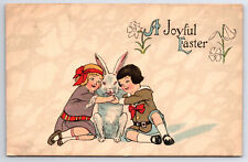 Vintage Easter Postcard Two Girls And A Bunny Posted Apr. 21, 1918 Cleveland OH. picture