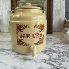 Vintage  Stoneware Crock Ice Tea Dispencer Cooler w/Lid N Handle 9 1/2” H  X 9”D picture