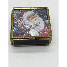 Vintage Brass and Glass Santa Trinket Box Via Vermont Handcrafted 1993 picture