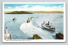 Steamships in San Francisco Bay Alcatraz Island From Ferry Building A Postcard picture