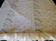 Vintage Blue Striped Pink Floral  FULL Flat Sheet With Ruffles . NICE picture