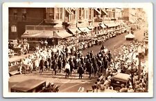 Mason City Iowa~Parade on Federal Avenue?~IGA Store~Marching Band~1933 RPPC picture