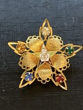 Vintage Eastern Star Pin Brooch Gold Tone & Rhinestones picture