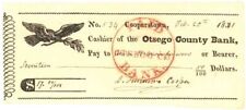 James Fenimore Cooper Signed 1840's Check - Otsego County Bank Check - Autograph picture