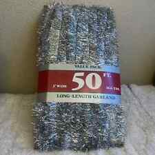 Vintage Silver Tinsel Garland 50ft Christmas Tree Decor 2” Wide Made in USA picture