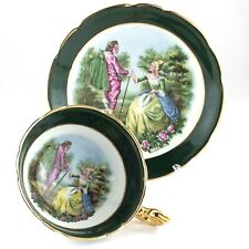 Regency Couple Romantic Love Scene Tea Green Cup Saucer Bone China England L028 picture