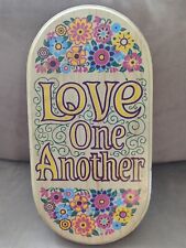 Vintage LOVE ONE ANOTHER Wood Art Wall Plaque Hippie Boho Flower Yorkraft 1971 picture