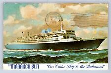 VINTAGE SS MONARCH SUN OUR CRUISE SHIP TO TEH BAHAMAS  1975 SHIP POSTCARD BU picture