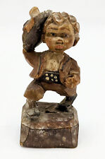 Vintage Anri Style Boy with Hat Figurine Hand Carved Wood Folk Art Sculpture picture