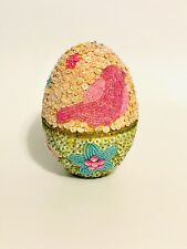 Godiva Easter Egg Beaded Sequin Trinket box Floral Bird YL GN PK Collectible picture