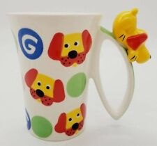 Indra Hand Painted Stoneware Coffee Cup Mug RARE Unique Dog Puppy Colorful 3D picture