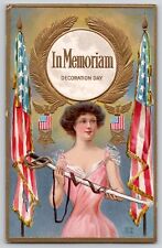 Decoration Memorial Day Nash Pretty Lady Sword Flags Patriotic Postcard 1910's picture